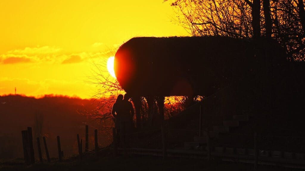 Zonsondergang bij 't Nest in Mesen (nabij Iers Vredespark).